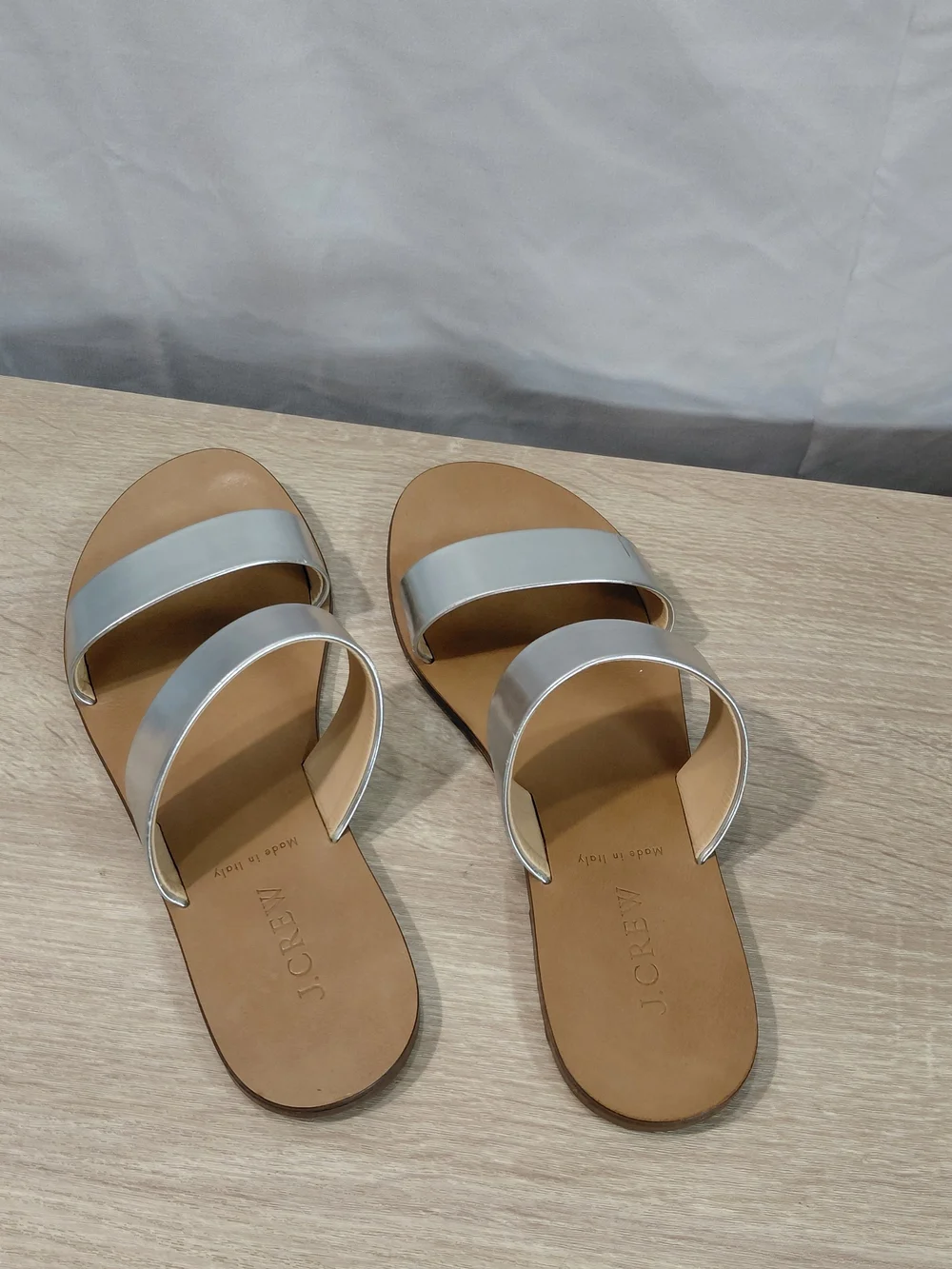 J. Crew Metallic Silver Double-Strap Slide Sandals